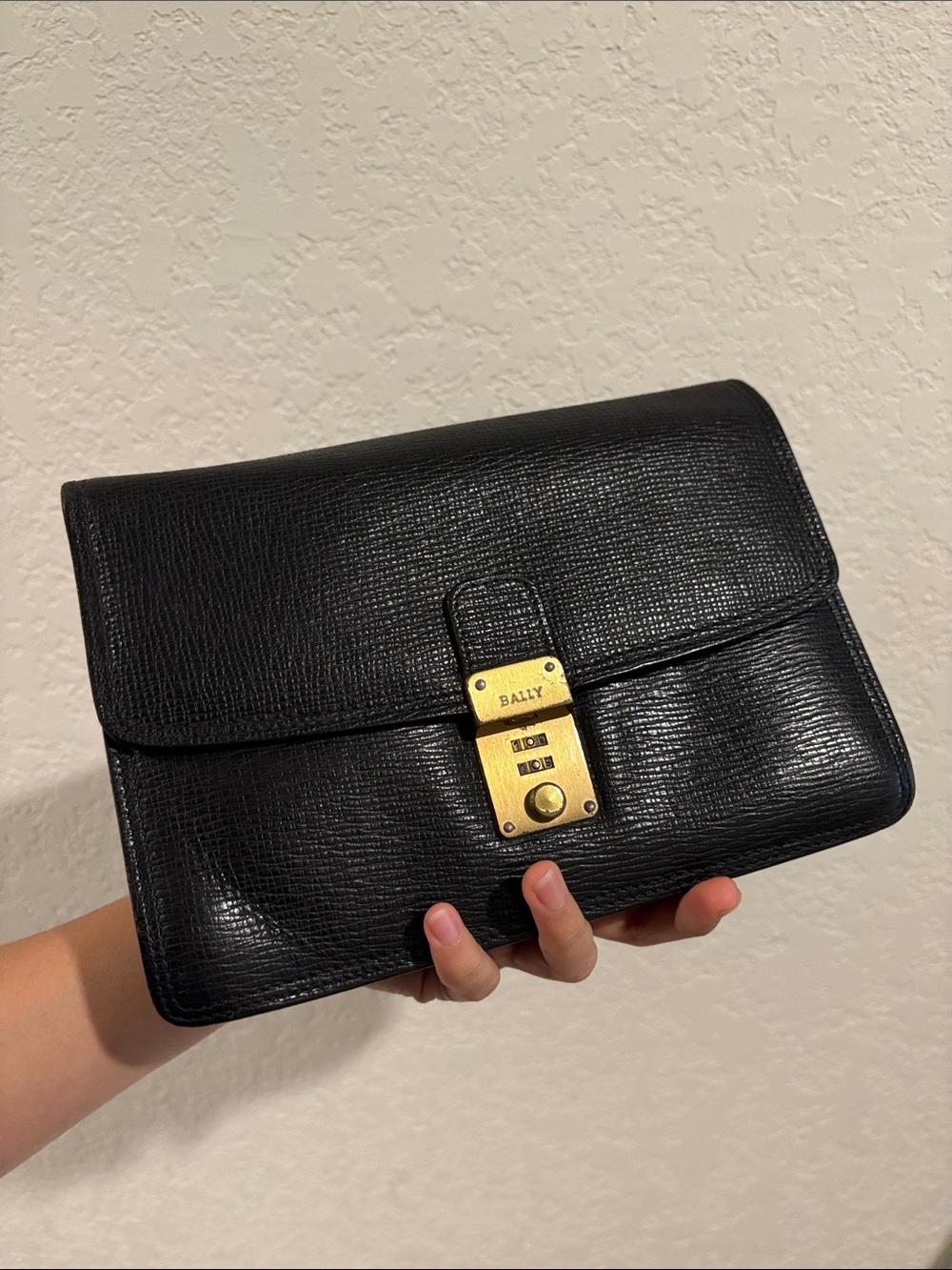 Bally Black Leather Wristlet with Gold-Tone Push Lock